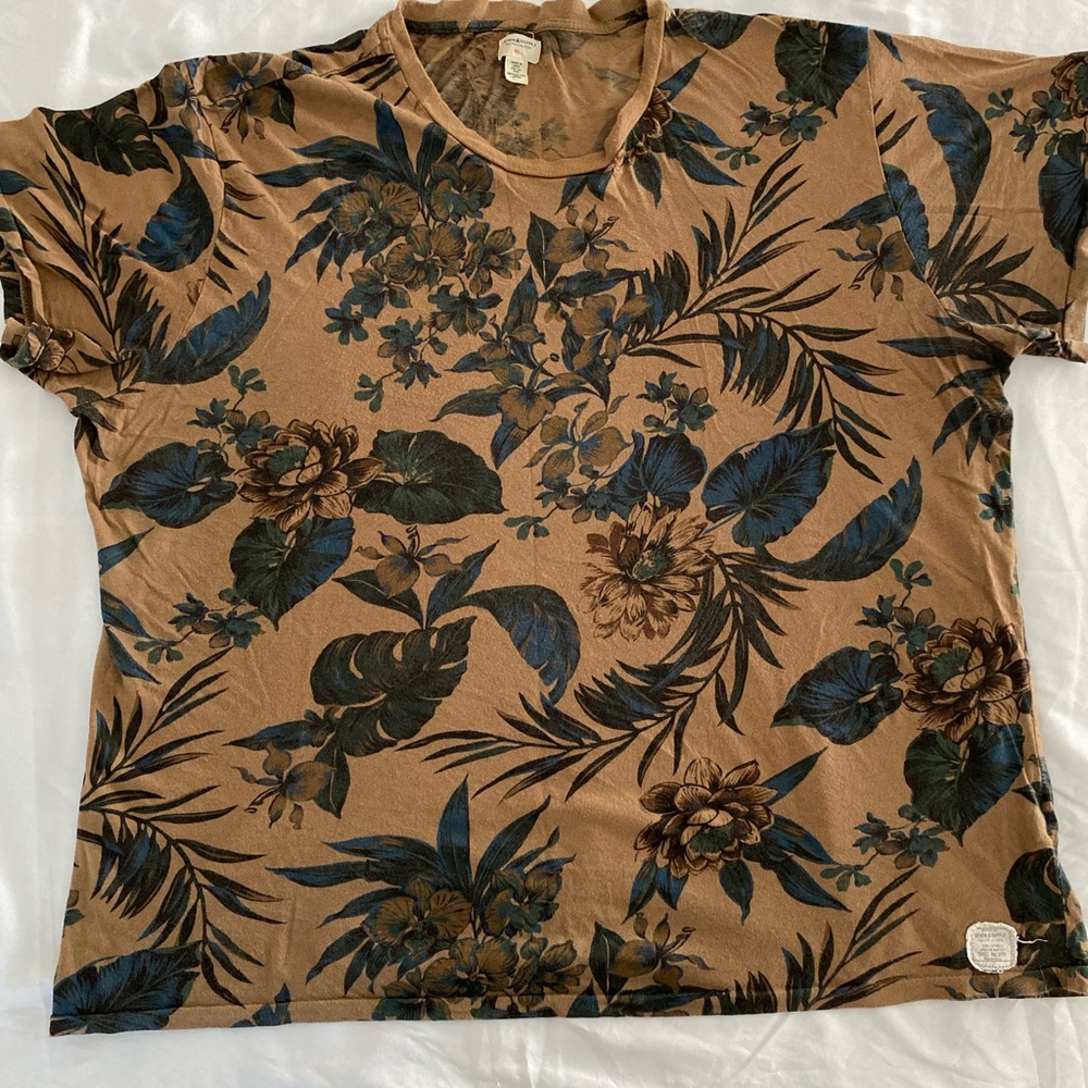 Floral Print Women's Top - Brown and Blue